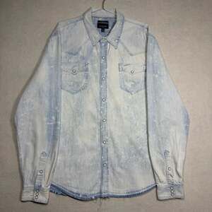 True Religion Shirt Mens 3XL Bleached Western Denim Blue Snap Front